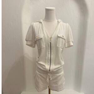 Juicy Couture White Terry Cloth Hoodie Romper – Size M (8–10)